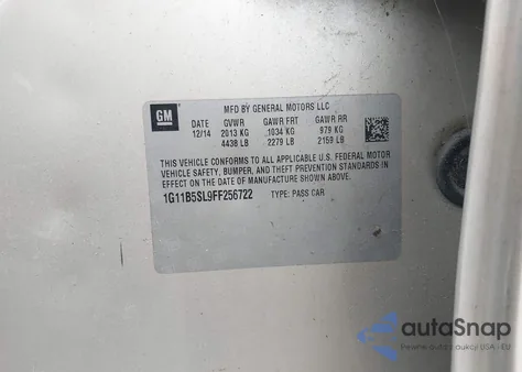 2015 Chevrolet Malibu Ls from USA, damaged, VIN 1G11B5SL9FF256722